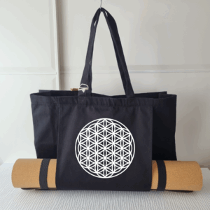 personalisierbare Yogatasche mit Blume des Lebens Motiv und Yogamatte