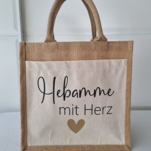 Natürliche Jutetasche mit schwarzer Aufschrift „Beste Hebamme“, Geschenk für Hebammen oder Lehrerinnen.