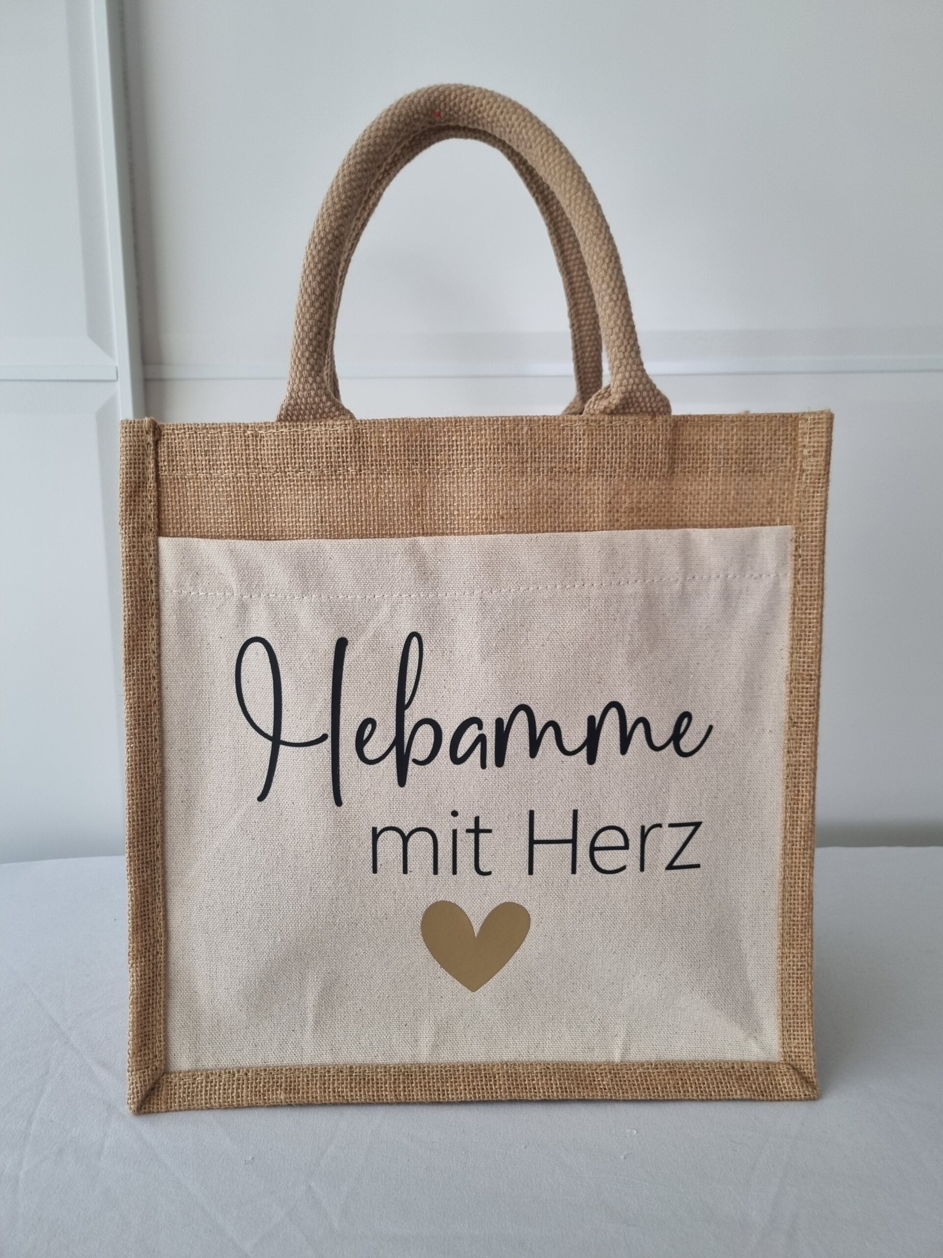Natürliche Jutetasche mit schwarzer Aufschrift „Beste Hebamme“, Geschenk für Hebammen oder Lehrerinnen.