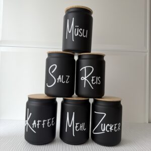 vorratsglas aus schwarzem glas mit bambusdeckel